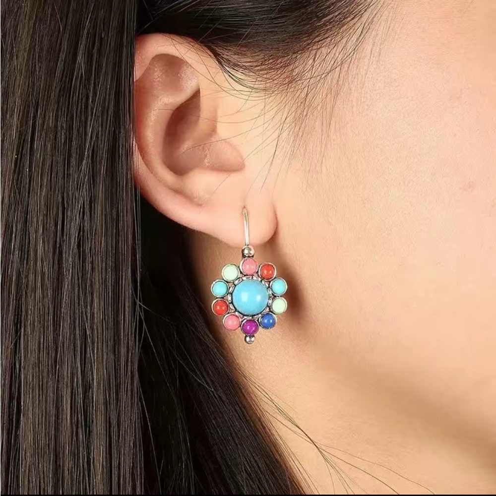 Multicolor Gemstone Silver Earrings - image 2